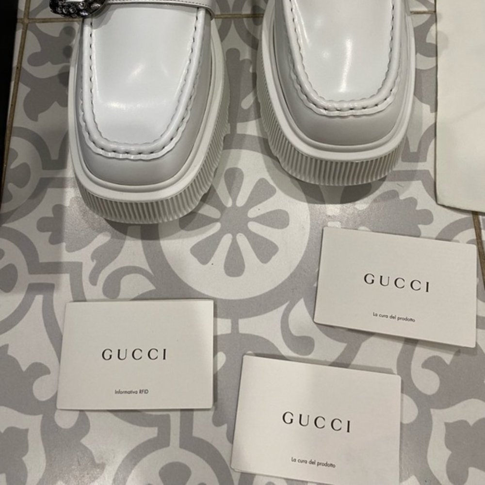 Gucci Loafers Dionysus White Leather Creepers - Picture 7 of 12